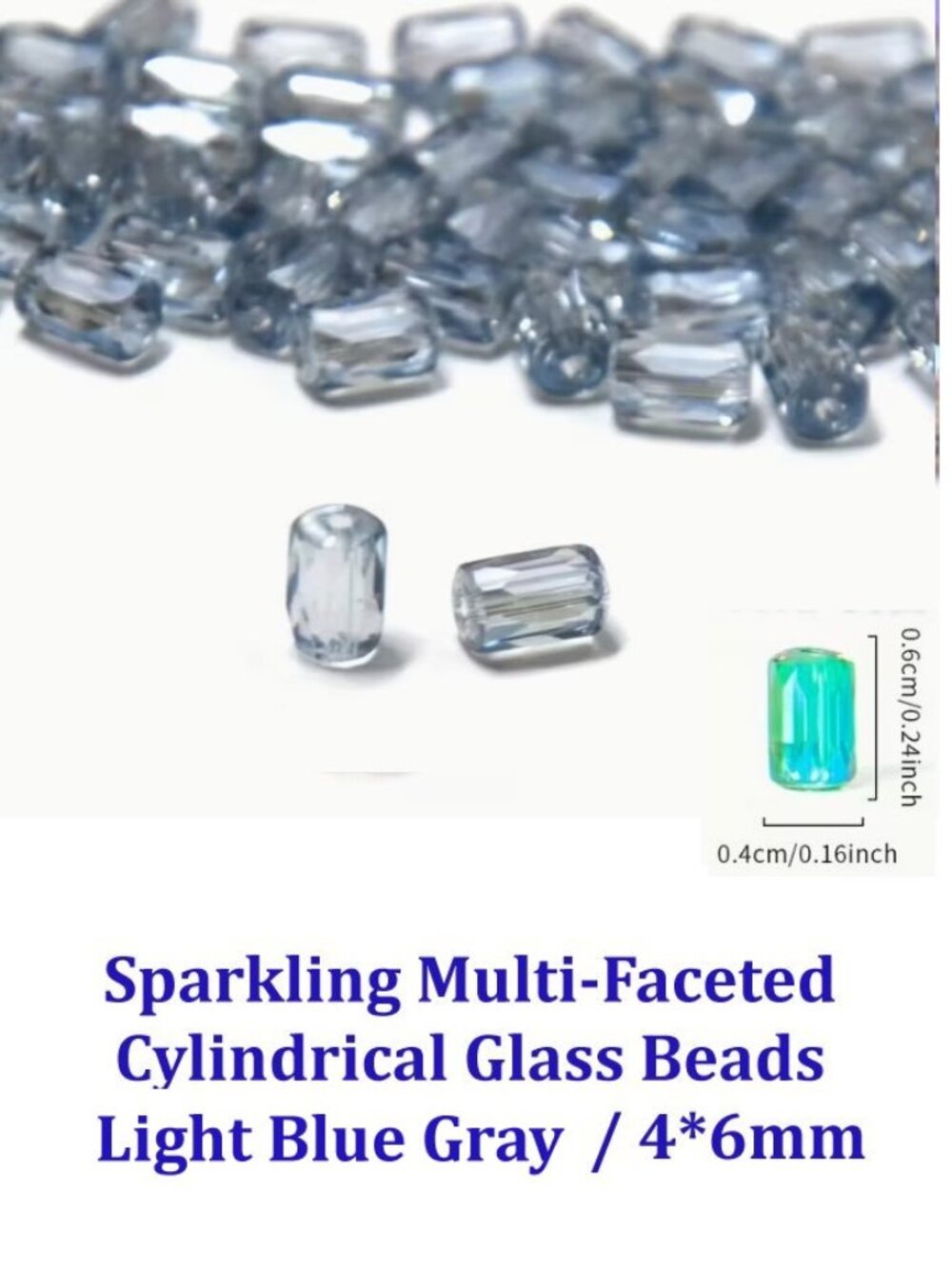 Sparkling Multi-Faceted  Cylindrical Glass Beads Light Blue Gray 4*6mm 40 Beads